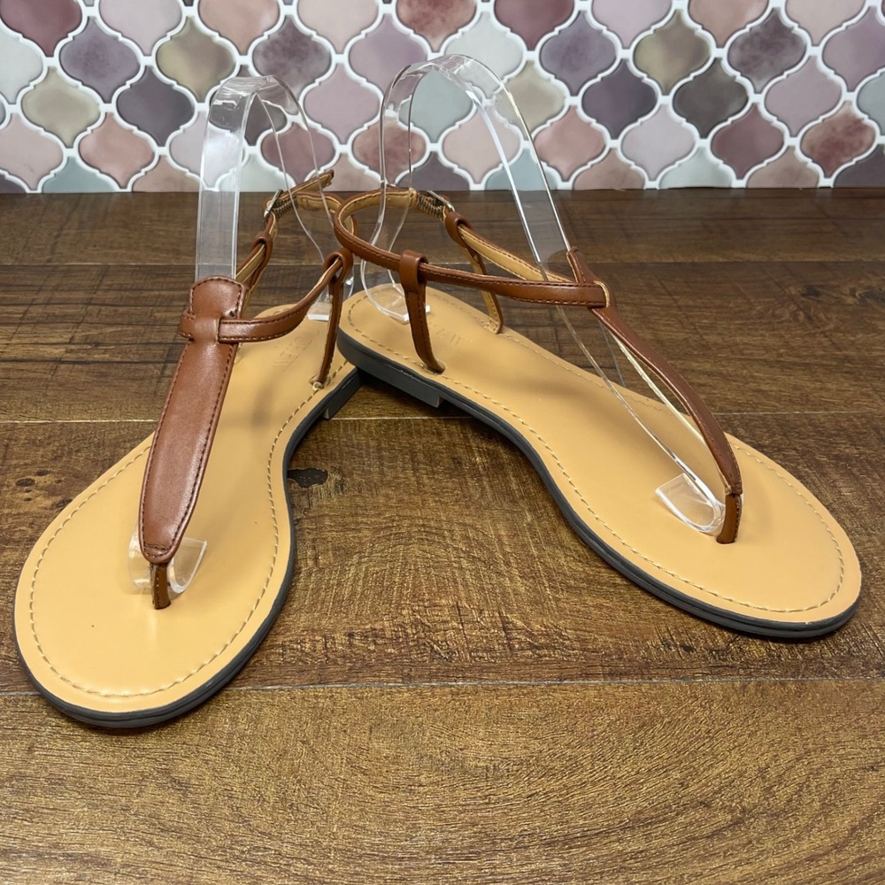 J. Crew Factory‎ - Ankle Strap Thong Flat Sandals - Brown - Size 8